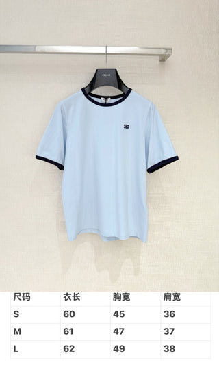 Celin*26 New Model: Light Blue Striped Collar T-Shirt