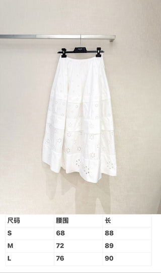 Celin*26 New Model – White Lace-Embellished Cake-Style Midi Skirt