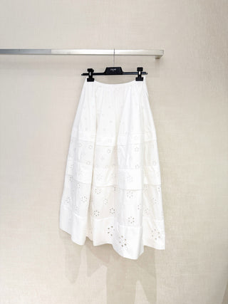 Celin*26 New Model – White Lace-Embellished Cake-Style Midi Skirt