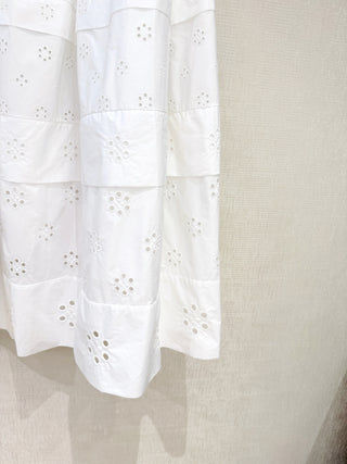 Celin*26 New Model – White Lace-Embellished Cake-Style Midi Skirt