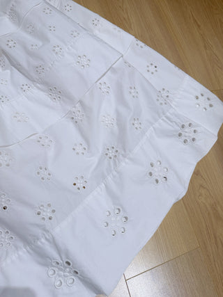 Celin*26 New Model – White Lace-Embellished Cake-Style Midi Skirt