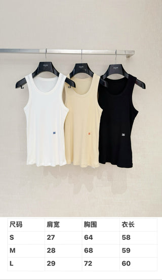 Celin*26 New Model: Embroidered Triumph Arch Logo Round-Neck Vest