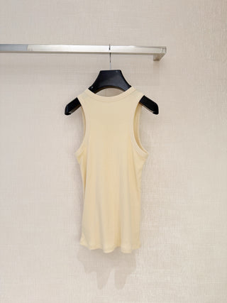 Celin*26 New Model: Embroidered Triumph Arch Logo Round-Neck Vest