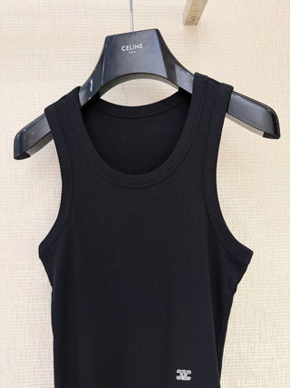 Celin*26 New Model: Embroidered Triumph Arch Logo Round-Neck Vest