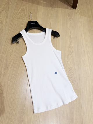 Celin*26 New Model: Embroidered Triumph Arch Logo Round-Neck Vest