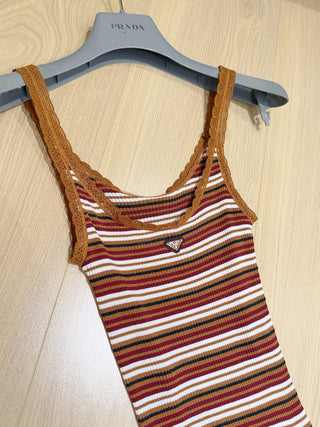 Prad*26 New Model Striped Knit Vest Skirt