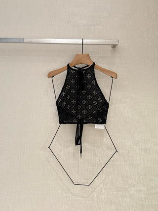 Chrome Hearts26 New Model: Cross-Stripes Embroidered Velvet Straps Vest