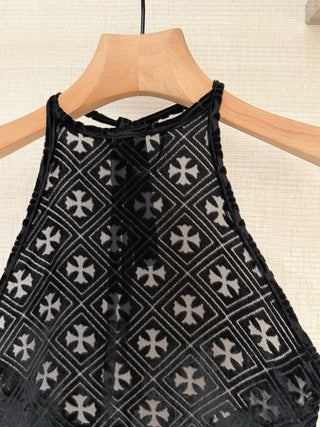 Chrome Hearts26 New Model: Cross-Stripes Embroidered Velvet Straps Vest
