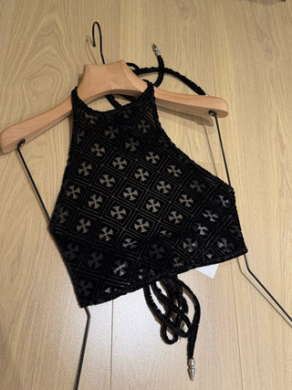 Chrome Hearts26 New Model: Cross-Stripes Embroidered Velvet Straps Vest