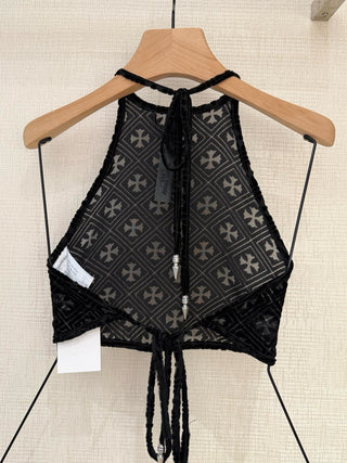 Chrome Hearts26 New Model: Cross-Stripes Embroidered Velvet Straps Vest