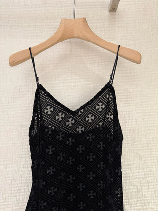 Chrom Hearts26 New Model Cross-Stitch Embroidered Velvet Sash Vest Skirt