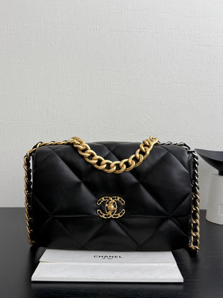 CHANEL 19BAG Black Gold Medium Size 30 cm.