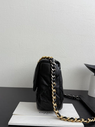 CHANEL 19BAG Black Gold Medium Size 30 cm.