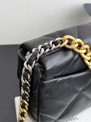 CHANEL 19BAG Black Gold Medium Size 30 cm.