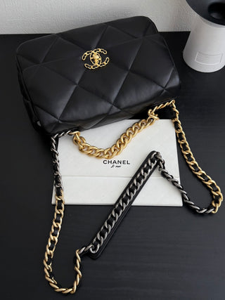CHANEL 19BAG Black Gold Medium Size 30 cm.