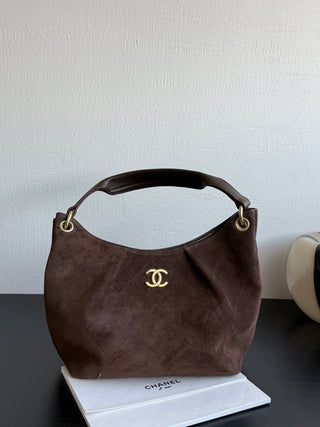 Chanel 26C Hippie Dumbo Bag, suede, dark brown, small size.