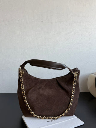 Chanel 26C Hippie Dumbo Bag, suede, dark brown, small size.