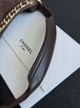 Chanel 26C Hippie Dumbo Bag, suede, dark brown, small size.