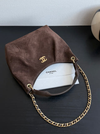Chanel 26C Hippie Dumbo Bag, suede, dark brown, small size.