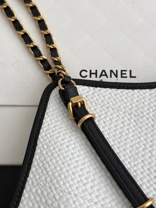 CHANEL 26c Raphia Woven Tote Bag, White, Large