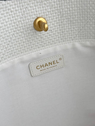 CHANEL 26c Raphia Woven Tote Bag, White, Large