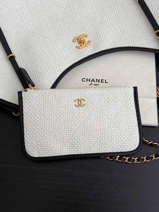 CHANEL 26c Raphia Woven Tote Bag, White, Large