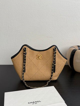 CHANEL 26c Rafia Woven Tote Bag, Apricot, Small Size