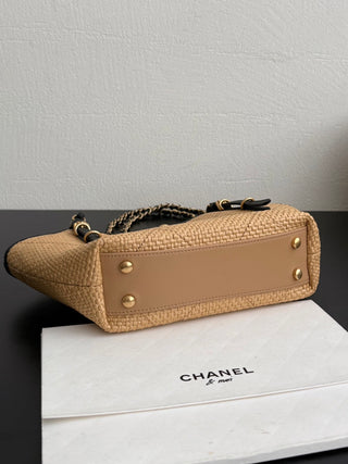 CHANEL 26c Rafia Woven Tote Bag, Apricot, Small Size
