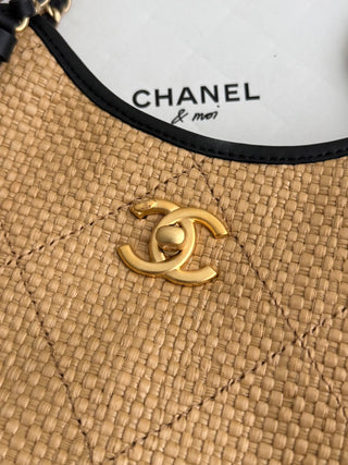CHANEL 26c Rafia Woven Tote Bag, Apricot, Small Size