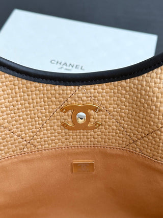 CHANEL 26c Rafia Woven Tote Bag, Apricot, Small Size