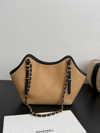 CHANEL 26c Rafia Woven Tote Bag, Apricot, Small Size