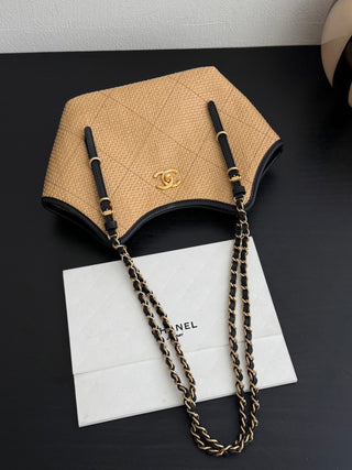 CHANEL 26c Rafia Woven Tote Bag, Apricot, Small Size