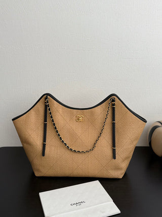CHANEL 26c Rafia Woven Tote Bag, Apricot, Large Size