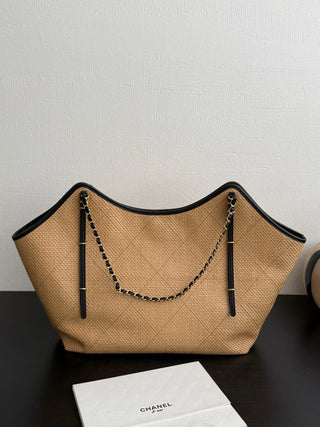 CHANEL 26c Rafia Woven Tote Bag, Apricot, Large Size