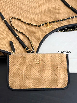 CHANEL 26c Rafia Woven Tote Bag, Apricot, Large Size