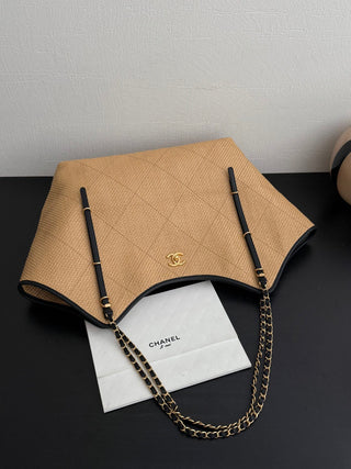 CHANEL 26c Rafia Woven Tote Bag, Apricot, Large Size
