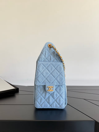 CHANEL 25S 25bag Denim Light Blue Denim Drawstring Bucket Hobo Small Size