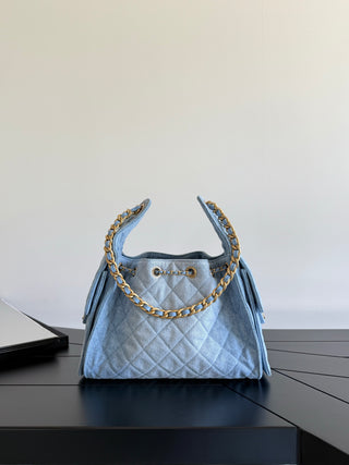 CHANEL 25S 25bag Denim Light Blue Denim Drawstring Bucket Hobo Small Size