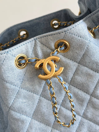 CHANEL 25S 25bag Denim Light Blue Denim Drawstring Bucket Hobo Small Size