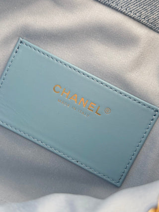 CHANEL 25S 25bag Denim Light Blue Denim Drawstring Bucket Hobo Small Size