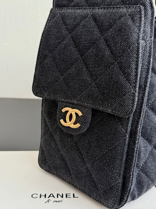 CHANEL 25S 25bag Denim Black Denim Drawstring Bucket Hobo Small Size