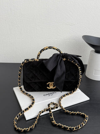 Chanel 25K Bow Tie CF Handle Mini Velvet Black