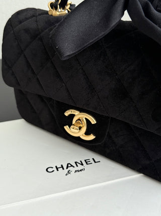 Chanel 25K Bow Tie CF Handle Mini Velvet Black