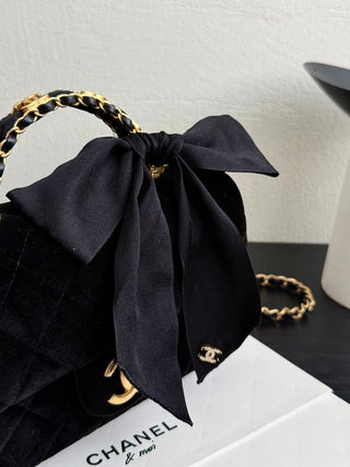 Chanel 25K Bow Tie CF Handle Mini Velvet Black