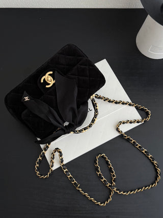 Chanel 25K Bow Tie CF Handle Mini Velvet Black