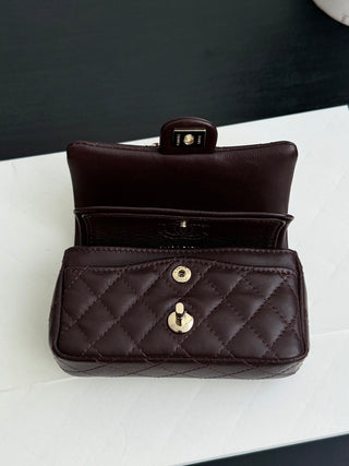 Chanel 25A ultra-mini CF detachable bag, wine red color.