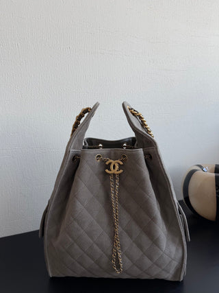 CHANEL 25C drawstring bucket hobo, matte leather, large size.