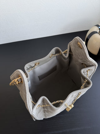 CHANEL 25C drawstring bucket hobo, matte leather, large size.