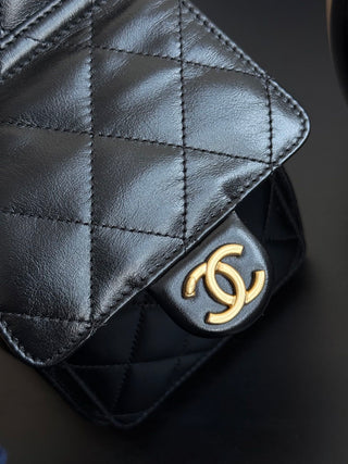 CHANEL 25C drawstring bucket hobo, black, small size.