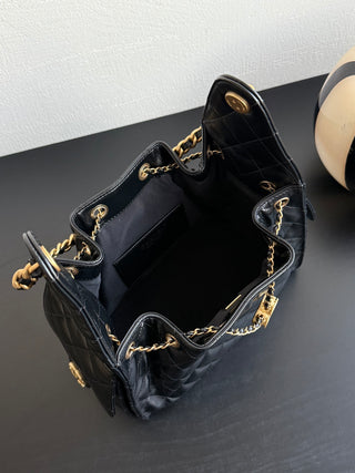 CHANEL 25C drawstring bucket hobo, black, small size.